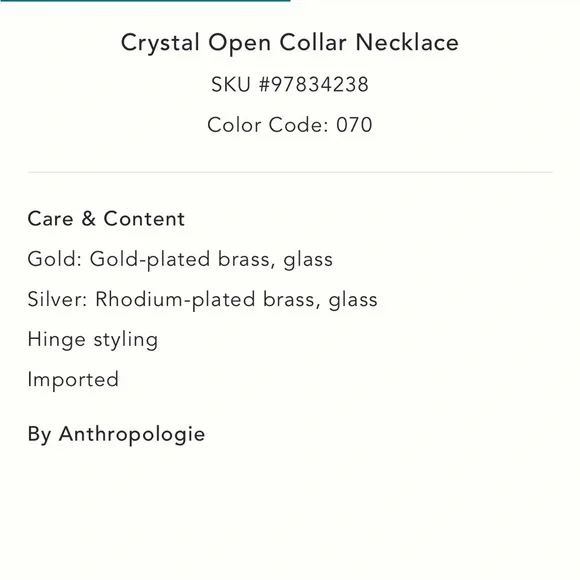 NWT Anthropologie Crystal Open Collar Necklace - Picture 4 of 5
